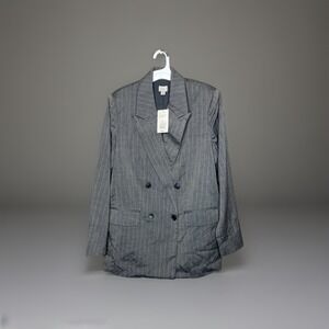A New Day Women's Button Up Blazer Jacket Gray Pinstripe Size Med NWT